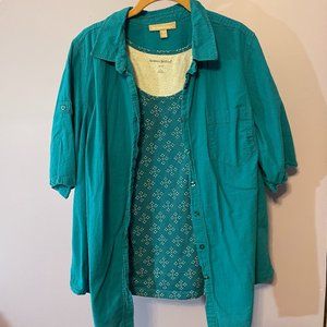 Turquoise seer sucker camp shirt and tank set - Size 18